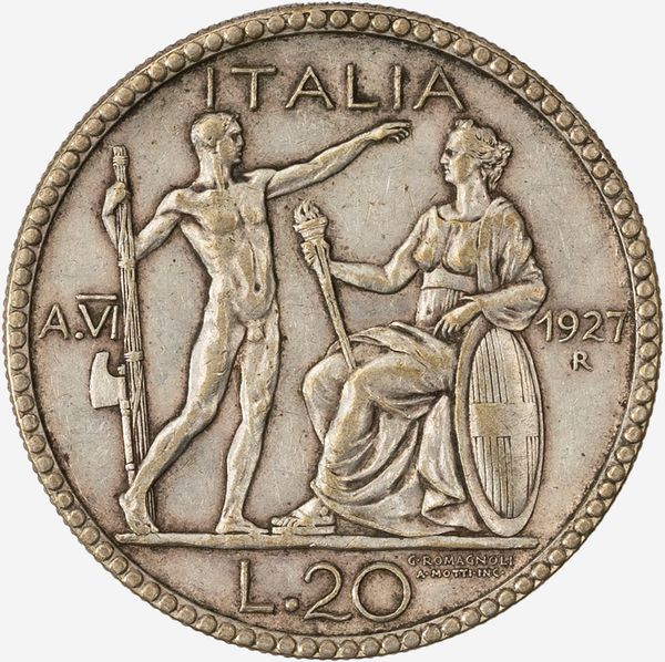 Regno d'Italia, VITTORIO EMANUELE III, 1900-1946 : 20 Lire Littore Anno VI  - Asta Numismatica - Associazione Nazionale - Case d'Asta italiane