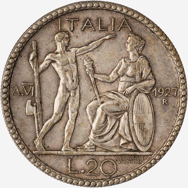 Regno d'Italia, VITTORIO EMANUELE III, 1900-1946 : 20 Lire Littore Anno VI  - Asta Numismatica - Associazione Nazionale - Case d'Asta italiane