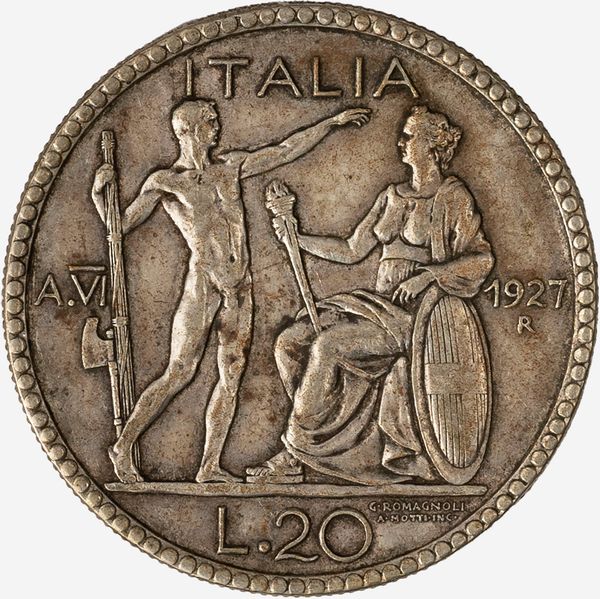 Regno d'Italia, VITTORIO EMANUELE III, 1900-1946 : 20 Lire Littore Anno VI  - Asta Numismatica - Associazione Nazionale - Case d'Asta italiane