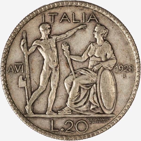 Regno d'Italia, VITTORIO EMANUELE III, 1900-1946 : 20 Lire Littore Anno VI  - Asta Numismatica - Associazione Nazionale - Case d'Asta italiane