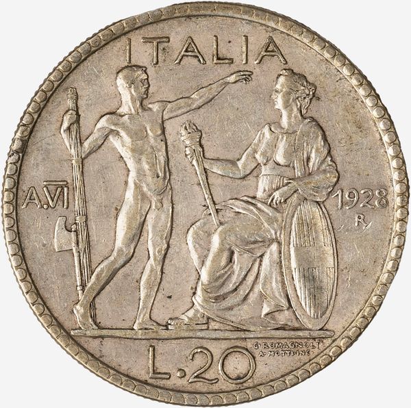 Regno d'Italia, VITTORIO EMANUELE III, 1900-1946 : 20 Lire Littore Anno VI  - Asta Numismatica - Associazione Nazionale - Case d'Asta italiane