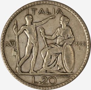 Regno d'Italia, VITTORIO EMANUELE III, 1900-1946 : 20 Lire Littore Anno VI  - Asta Numismatica - Associazione Nazionale - Case d'Asta italiane