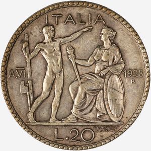 Regno d'Italia, VITTORIO EMANUELE III, 1900-1946 : 20 Lire Littore Anno VI  - Asta Numismatica - Associazione Nazionale - Case d'Asta italiane