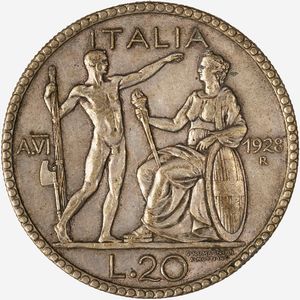 Regno d'Italia, VITTORIO EMANUELE III, 1900-1946 : 20 Lire Littore Anno VI  - Asta Numismatica - Associazione Nazionale - Case d'Asta italiane