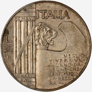 Regno d'Italia, VITTORIO EMANUELE III, 1900-1946 : 20 Lire Elmetto  - Asta Numismatica - Associazione Nazionale - Case d'Asta italiane