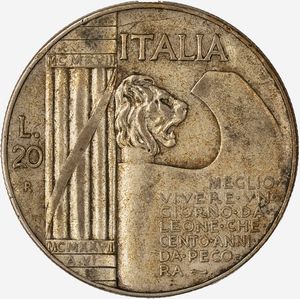 Regno d'Italia, VITTORIO EMANUELE III, 1900-1946 : 20 Lire Elmetto  - Asta Numismatica - Associazione Nazionale - Case d'Asta italiane