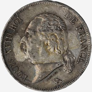 Francia, LUIGI XVIII, 1815-1824 : 5 Franchi  - Asta Numismatica - Associazione Nazionale - Case d'Asta italiane