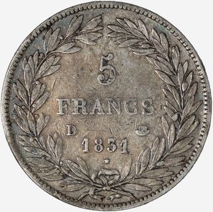 Francia, LUIGI FILIPPO I, 1830-1848 : 5 Franchi  - Asta Numismatica - Associazione Nazionale - Case d'Asta italiane