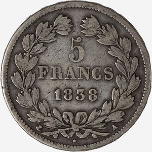 Francia, LUIGI FILIPPO I, 1830-1848 : 5 Franchi  - Asta Numismatica - Associazione Nazionale - Case d'Asta italiane