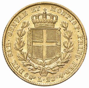 Regno di Sardegna, CARLO ALBERTO, 1831-1849 : 20 lire  - Asta Numismatica - Associazione Nazionale - Case d'Asta italiane