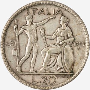 Regno d'Italia, VITTORIO EMANUELE III, 1900-1946 : 20 Lire Littore Anno VI  - Asta Numismatica - Associazione Nazionale - Case d'Asta italiane