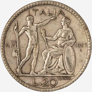 Regno d'Italia, VITTORIO EMANUELE III, 1900-1946 : 20 Lire Littore Anno VI  - Asta Numismatica - Associazione Nazionale - Case d'Asta italiane