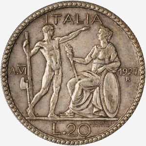 Regno d'Italia, VITTORIO EMANUELE III, 1900-1946 : 20 Lire Littore Anno VI  - Asta Numismatica - Associazione Nazionale - Case d'Asta italiane