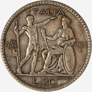 Regno d'Italia, VITTORIO EMANUELE III, 1900-1946 : 20 Lire Littore Anno VI  - Asta Numismatica - Associazione Nazionale - Case d'Asta italiane