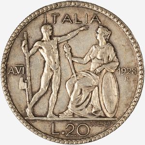 Regno d'Italia, VITTORIO EMANUELE III, 1900-1946 : 20 Lire Littore Anno VI  - Asta Numismatica - Associazione Nazionale - Case d'Asta italiane