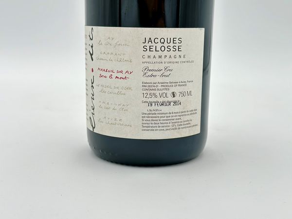 Jacques Selosse, Lieux-dits Sous le Mont Mareuil Sur Ay Grand Cru Extra Brut  - Asta Vini e Spumanti: grand cru d'Italia e di Franci - Associazione Nazionale - Case d'Asta italiane