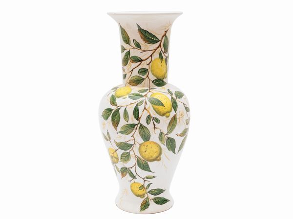 Vaso a balaustro in ceramica smaltata, Ceramiche Barettoni Nove  - Asta L'arte di arredare - Associazione Nazionale - Case d'Asta italiane