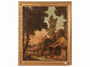 Scuola veneta del XVII secolo - Paesaggio campestre con scena mitologica