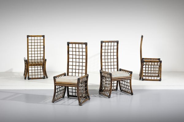 SCARPA AFRA (1937-2011) & TOBIA (n. 1935) : nello stile di. Quattro poltroncine  - Asta Asta 443 | DESIGN E ARTI DECORATIVE DEL NOVECENTO Online - Associazione Nazionale - Case d'Asta italiane