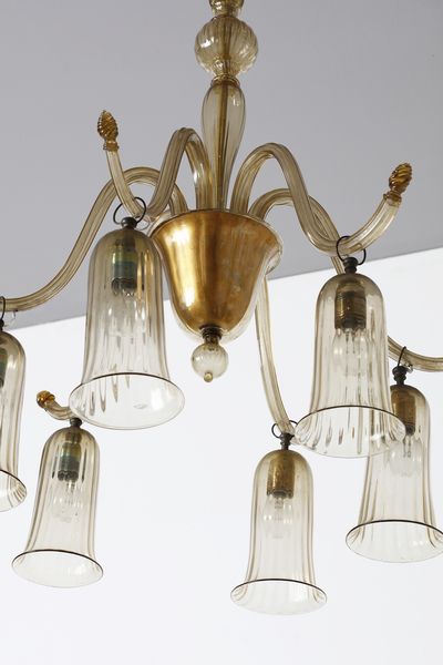 MARTINUZZI NAPOLEONE (1892 - 1977) : Lampada a sospensione a sei luci per Venini, Murano  - Asta Asta 443 | DESIGN E ARTI DECORATIVE DEL NOVECENTO Online - Associazione Nazionale - Case d'Asta italiane