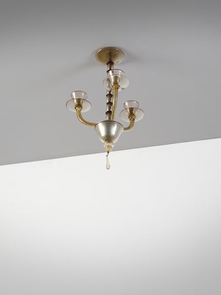 ZECCHIN VITTORIO (1878 - 1947) : attribuito. Lampada a sospensione a tre luci  - Asta Asta 443 | DESIGN E ARTI DECORATIVE DEL NOVECENTO Online - Associazione Nazionale - Case d'Asta italiane