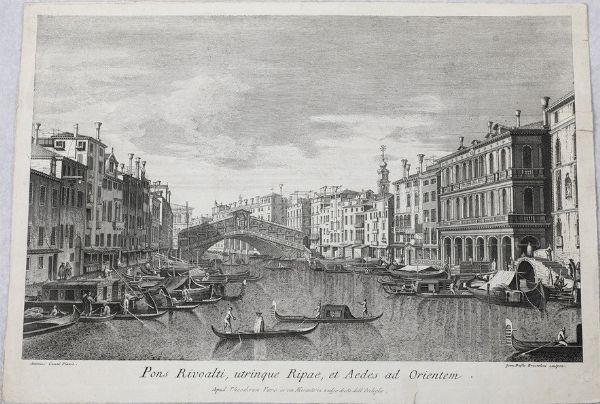 Giambattista Brustolon-Canaletto. Pons Rivoalti, utrinque Ripae, et Aedes ad Orientem... apud Theodorum Vieco, secolo XVI.  - Asta Libri antichi e rari, Stampe, Vedute e Mappe - Associazione Nazionale - Case d'Asta italiane