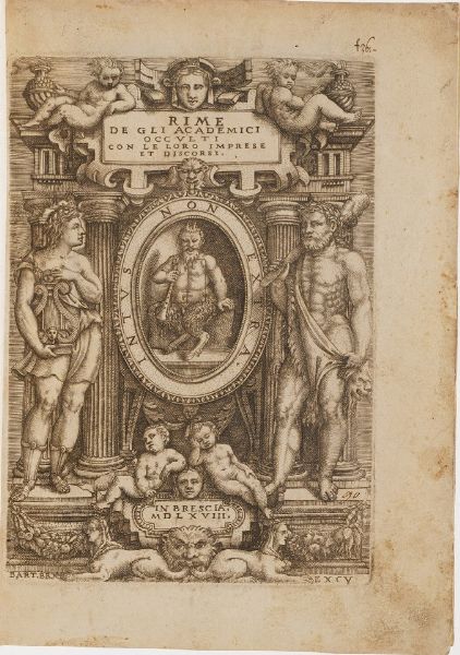 Autori vari Rime degli accademici occulti con le loro imprese et discorsi...Brescia appresso Vincenzo di Sabbio, 1568  - Asta Libri antichi e rari, Stampe, Vedute e Mappe - Associazione Nazionale - Case d'Asta italiane