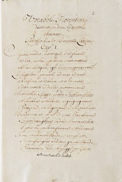 Latini Brunetto - manoscritto cartaceo secolo XVIII Il Pataffio, (Firenze 1754)<BR>  - Asta Libri antichi e rari, Stampe, Vedute e Mappe - Associazione Nazionale - Case d'Asta italiane