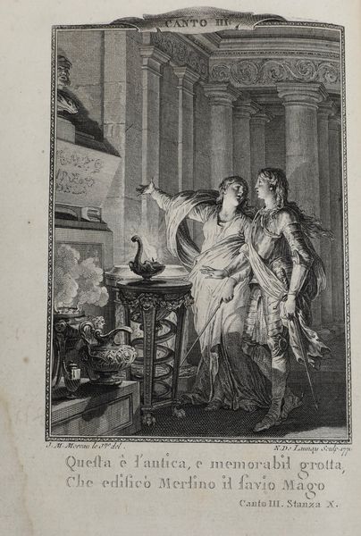 Ludovico Ariosto Orlando furioso. Tomi dal 1 al 4. Birmingham dai torchi di G.Baskerville per P. Molini libraio dell'accademia reale, e G.Molini, 1773  - Asta Libri antichi e rari, Stampe, Vedute e Mappe - Associazione Nazionale - Case d'Asta italiane