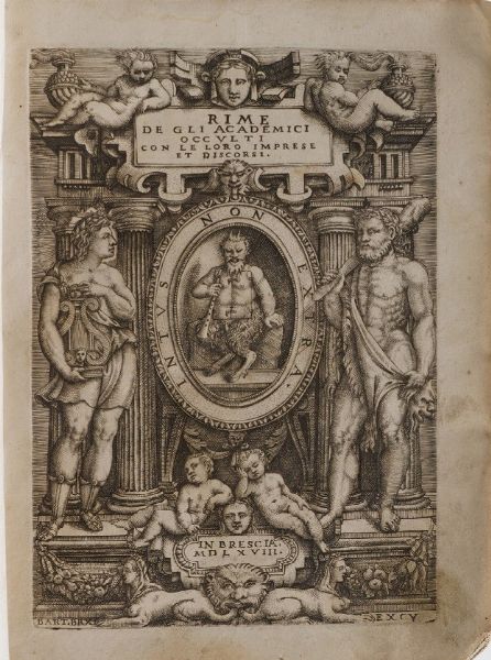 Autori vari Rime degli academici occulti con le loro imprese et discorsi... in Brescia appresso Vincenzo di Sabbio 1568  - Asta Libri antichi e rari, Stampe, Vedute e Mappe - Associazione Nazionale - Case d'Asta italiane