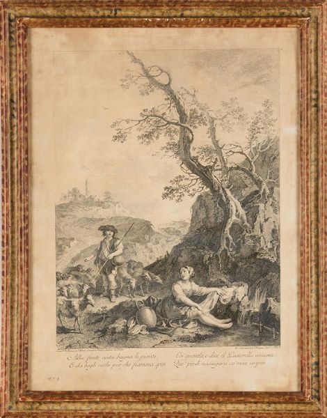 Zuccarelli Antonio-Joseph Wagner. Serie di quattro incisioni di soggetto campestre con riferimento al proverbio inciso al piede di ciascuna delle quattro immagini, Venezia secolo XVIII.  - Asta Libri antichi e rari, Stampe, Vedute e Mappe - Associazione Nazionale - Case d'Asta italiane