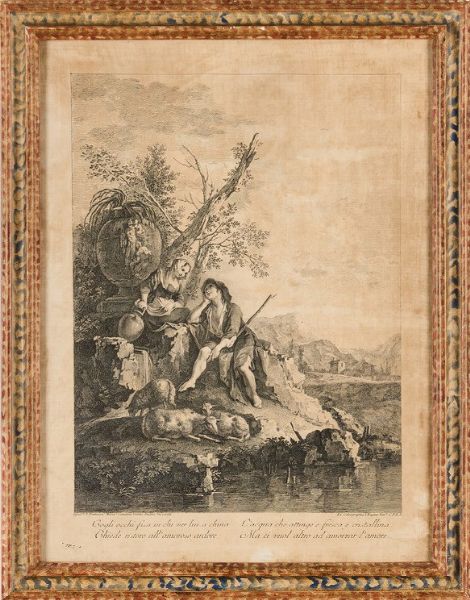 Zuccarelli Antonio-Joseph Wagner. Serie di quattro incisioni di soggetto campestre con riferimento al proverbio inciso al piede di ciascuna delle quattro immagini, Venezia secolo XVIII.  - Asta Libri antichi e rari, Stampe, Vedute e Mappe - Associazione Nazionale - Case d'Asta italiane