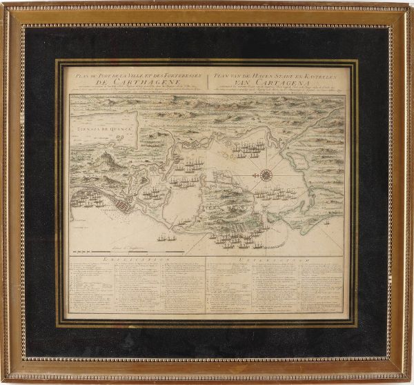 Veduta del porto di Cartagena Plan du port del la ville et des forteresses de carthagene... Amsterdam, Covens et Mortier 1741  - Asta Libri antichi e rari, Stampe, Vedute e Mappe - Associazione Nazionale - Case d'Asta italiane