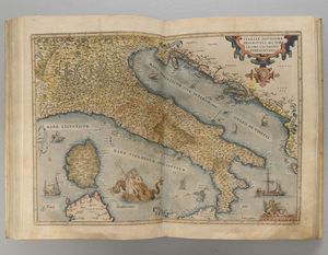 Ortelius Abraham (1528-1598) Theatrum Orbis Terrarum, (in fine:) Antuerpiae, apud Aeg. Coppenium Diesth, 1571.<BR>legato con Additamentum Theatri Orbis Terrarum. Antuerpiae, 1573  - Asta Libri antichi e rari, Stampe, Vedute e Mappe - Associazione Nazionale - Case d'Asta italiane