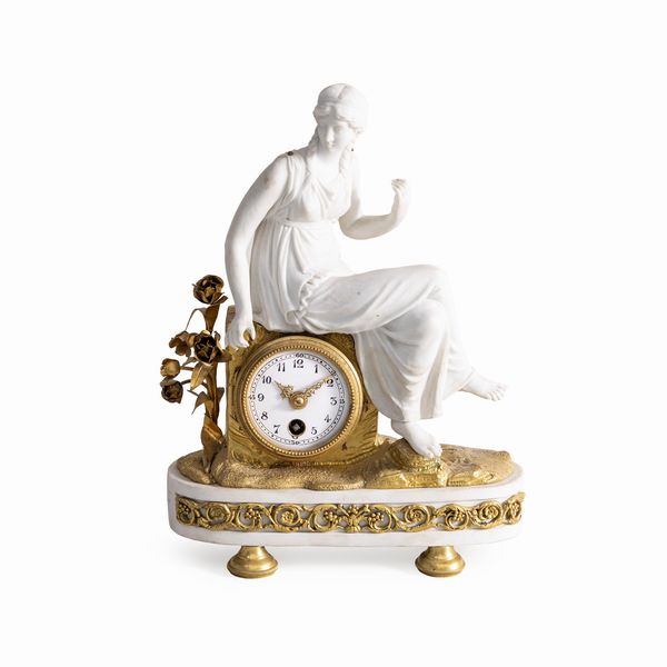 Orologio da tavolo in biscuit e bronzo dorato  - Asta Arredi Sculture Oggetti D'Arte I Web Only - Associazione Nazionale - Case d'Asta italiane