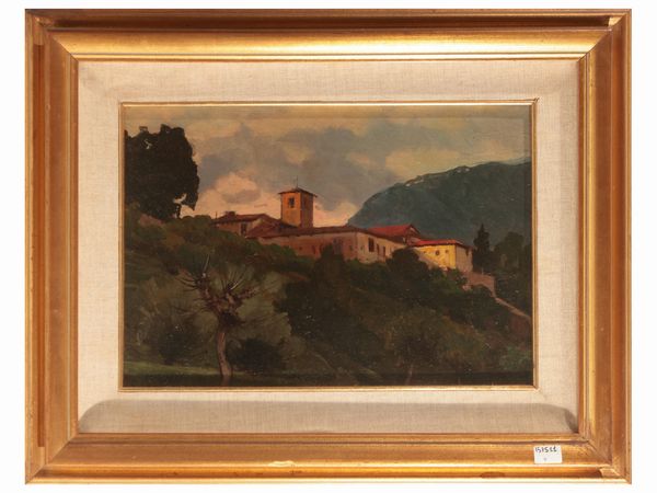 Angelo Maria Crepet : Paesaggio con scorcio di casolare 1925  - Asta Arte Moderna e Contemporanea - Associazione Nazionale - Case d'Asta italiane