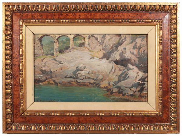 Alceste Campriani : Paesaggio fluviale con veduta di acquedotto 1885  - Asta Arte Moderna e Contemporanea - Associazione Nazionale - Case d'Asta italiane