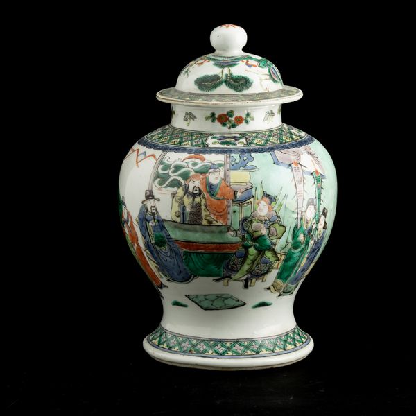 Potiche in porcellana Famiglia Verde con raffigurazione di personaggi entro paesaggio, Cina, Dinastia Qing, XIX secolo  - Asta Arte orientale  - Associazione Nazionale - Case d'Asta italiane