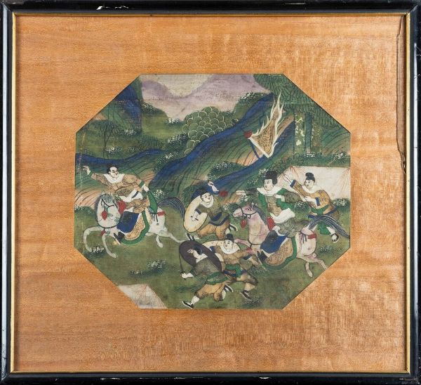 Coppia di dipinti su carta raffiguranti scene di battaglia, Cina, Dinastia Qing, XIX secolo  - Asta Arte orientale  - Associazione Nazionale - Case d'Asta italiane