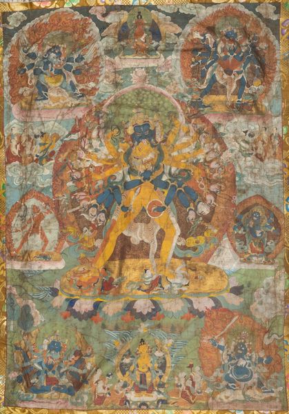 Thangka su seta con figura di divinit centrale stante su fiore di loto, Tibet, fine XVIII secolo-inizi XIX secolo  - Asta Arte orientale  - Associazione Nazionale - Case d'Asta italiane