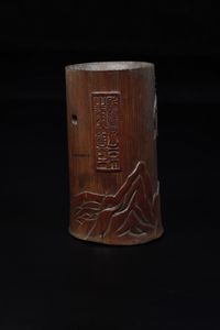 Portapennelli in legno di bamb a decoro naturalistico con airone, Cina, Dinastia Qing, XIX secolo  - Asta Arte orientale  - Associazione Nazionale - Case d'Asta italiane