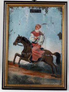 Coppia di dipinti su vetro raffiguranti personaggi a cavallo, India, XIX secolo  - Asta Arte orientale  - Associazione Nazionale - Case d'Asta italiane