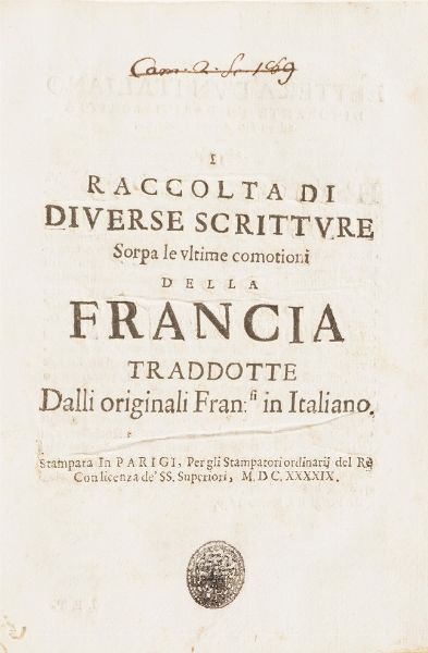 Raccolta di volumi miscellanei dal XVI al XVIII sec. (Con ex libris silografico)  - Asta Libri Antichi - Associazione Nazionale - Case d'Asta italiane