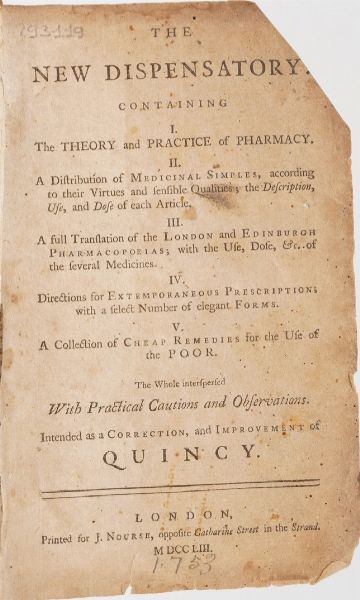 Farmacopea in lingua inglese. The new Dispensatory containing the theory and practice of pharmacy, London J.Nurse, 1753.  - Asta Libri Antichi - Associazione Nazionale - Case d'Asta italiane