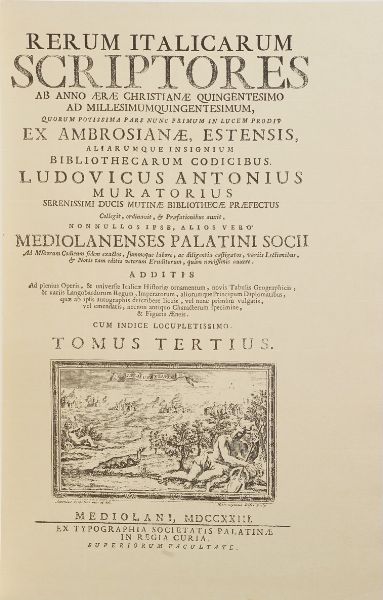 Ludovico Antonio Muratori, Rerum italicarum scriptores sec XX, edizione anastatica Forni. Rerum italicarum scriptores, Forni editore. Volume I p.1-2; vol.II; vol. II p.2; vol.III p.2; vol. IV; vol. V; vol. VI; vol. VII; vol VIII; vol. IX; vol. X; volume XI; vol. XII; volume XIII; volume XIV; vol. XV; volume XVI; vol. XVII; vol. XVIII; vol. XIX; volume XX; volume XXI; vol. XXII; volume XXIII; vol. XXIV; volume XXV; indice (scompleto; venduto come elemento darredo)  - Asta Libri Antichi - Associazione Nazionale - Case d'Asta italiane