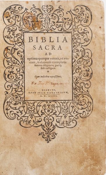 Bibbia sacra. Bibbia sacra ad optima quaeque veteris, ut vocant, tralationis exemplaria...Lugduni aud Jioan. Tornaesium 1558.  - Asta Libri Antichi - Associazione Nazionale - Case d'Asta italiane