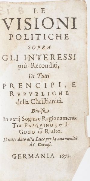 Sgualdi Vincenzo Repubblica di Lesbo ovvero della ragione di stato...Bologna,Heredi del Benacci, 1646  - Asta Libri Antichi - Associazione Nazionale - Case d'Asta italiane