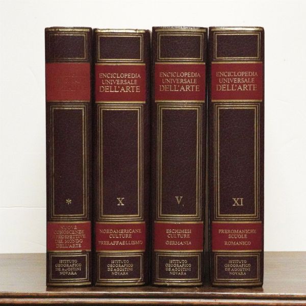 Enciclopedia universale dellarte Enciclopedia universale dellarte, Istituto geografico De Agostini Novara.  volume I; volume II; volume III; vol.IV; vol.V; volume VII; volume VIII; volume IX; vol.X; vol. XI; vol. XIV due indici; nuove conoscenze e prospettive del mondo dellarte; supplemento  dellenciclopedia universale dellarte. (scompleto; venduto come oggetto darredamento)  - Asta Libri Antichi - Associazione Nazionale - Case d'Asta italiane