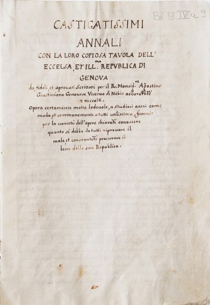 DAgostino Giustiniani. Castigatissimi Annali. Genova, Bellono 1537.  - Asta Libri Antichi - Associazione Nazionale - Case d'Asta italiane