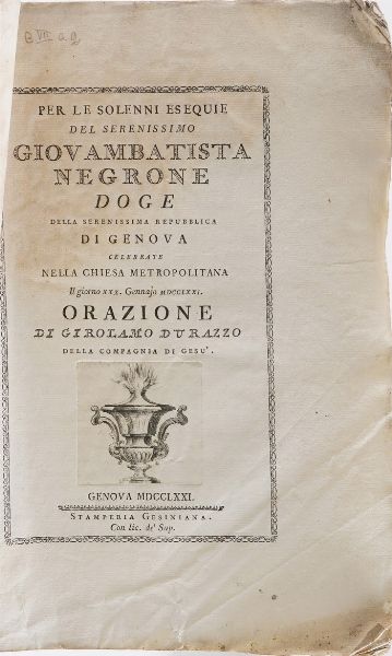 DAgostino Giustiniani. Castigatissimi Annali. Genova, Bellono 1537.  - Asta Libri Antichi - Associazione Nazionale - Case d'Asta italiane